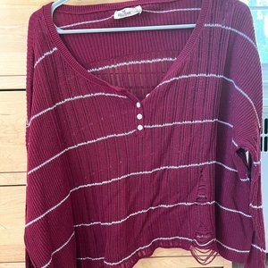 Hollister Distressed Henley Sweater